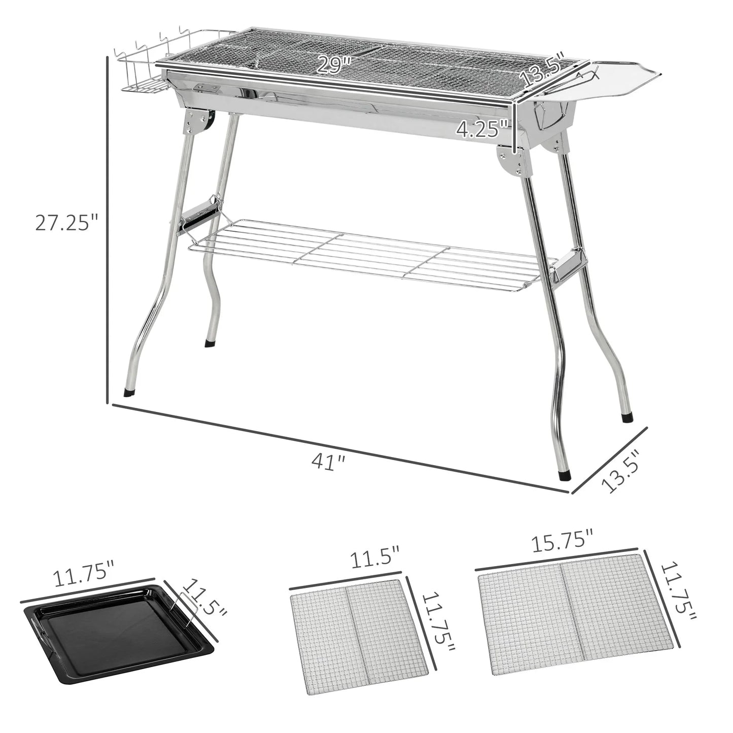 Outsunny Charcoal Grill, Stainless Steel Portable Folding BBQ, Outdoor Hibachi for Backyard Cooking, Camping, Picnic, Party, Tailgating and Travel with Pan, Grill Rack, Shelves, and Hooks - Discount Msrp