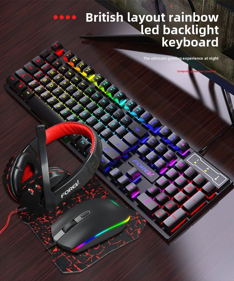 Wired four-piece set set of keyboard and mouse headset mouse pad keyboard set gaming game computer keyboard - Discount Msrp