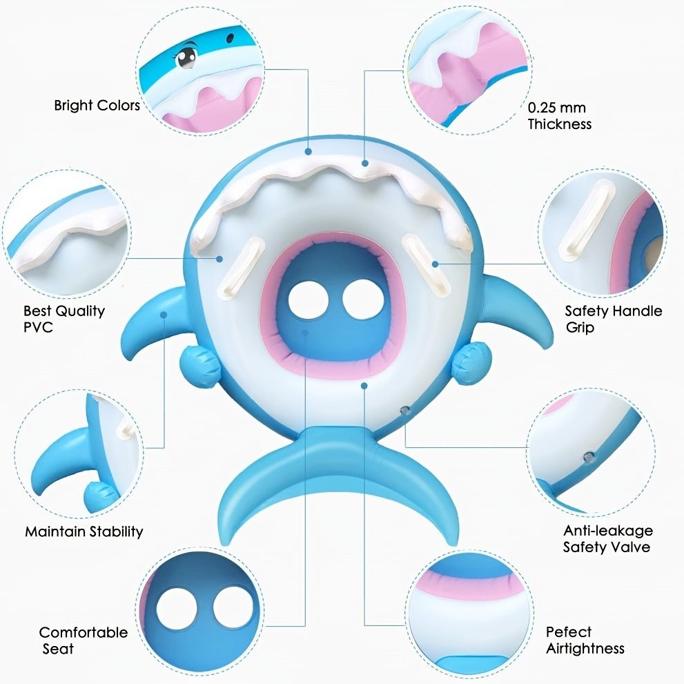 Inflatable Swim Rings For Kids With Sun Shade Poncho; Swim Rings For Infants And Toddlers; Foldable Shark Swim Seat Rings - Discount Msrp