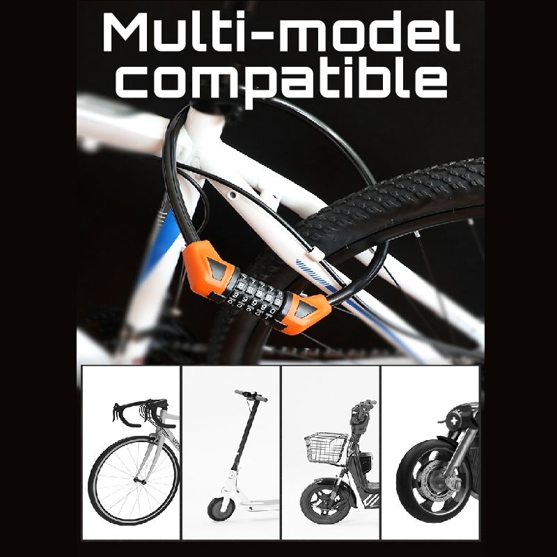 5-digit Combination Lock Bicycle Lock Cable, Anti-theft Bicycle Chain, 5-digit Security Reset Bicycle Password Combination Lock Without Mounting Bracket (black) - Discount Msrp