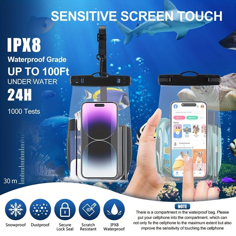 HAISSKY 2Pack Wave Design Large Capapcity Waterproof Phone Bag Swimming Surfing Earphone Cards Passport Keys Storage Pouch - Discount Msrp