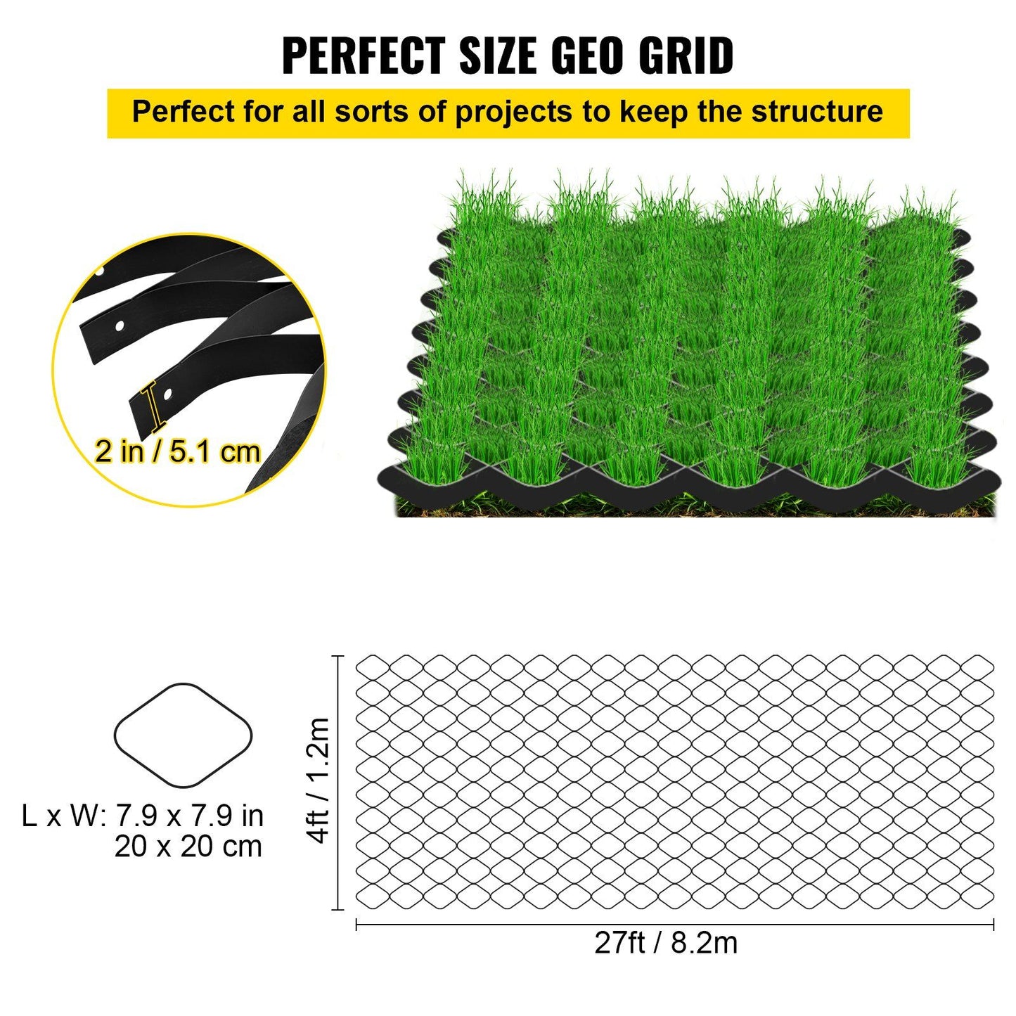 VEVOR Ground Grid, 1885 lbs per Sq Ft Load Geo Grid, 2" Depth Permeable Stabilization System for DIY Patio, Walkway, Shed Base, Light Vehicle Driveway, Parking Lot, Grass, and Gravel - Discount Msrp