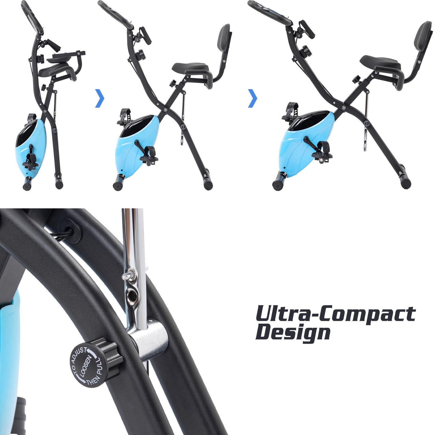 Folding Exercise Bike, Fitness Upright and Recumbent X-Bike with 16-Level Adjustable Resistance, Arm Bands and Backrest - Discount Msrp