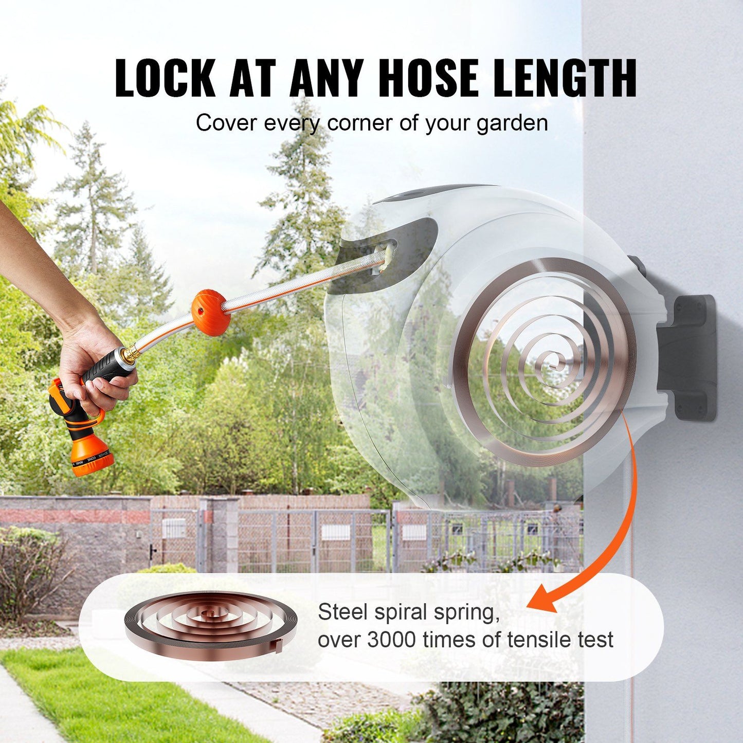 VEVOR Retractable Hose Reel Water Hose Reel 65'x5/8" 180° Swivel Wall-Mounted - Discount Msrp