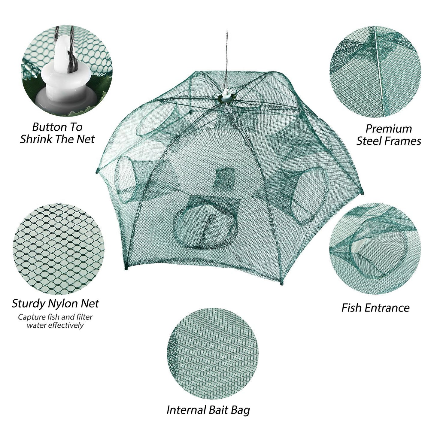 Fishing Trap Net Portable Folded Fishing Bait Trap Shrimp Minnow Crab Bait Net - Discount Msrp