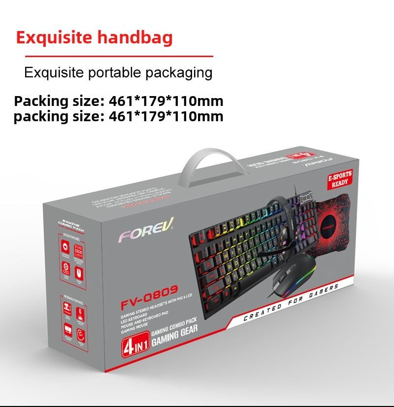 Wired four-piece set set of keyboard and mouse headset mouse pad keyboard set gaming game computer keyboard - Discount Msrp