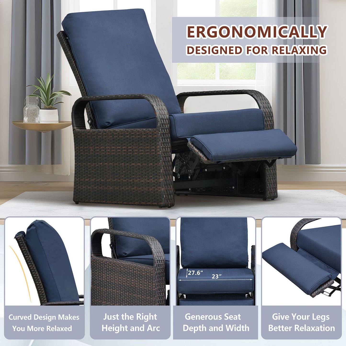 Outdoor Recliner Chair; Automatic Adjustable Wicker Lounge Recliner Chair with 5.12'' Thicken Cushion - Discount Msrp