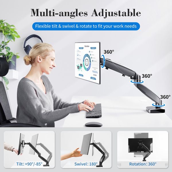 The monitor arm is adjustable for desktop mount and fits 15-27 inch monitors with weight capacities up to 15.4 pounds, black - Discount Msrp