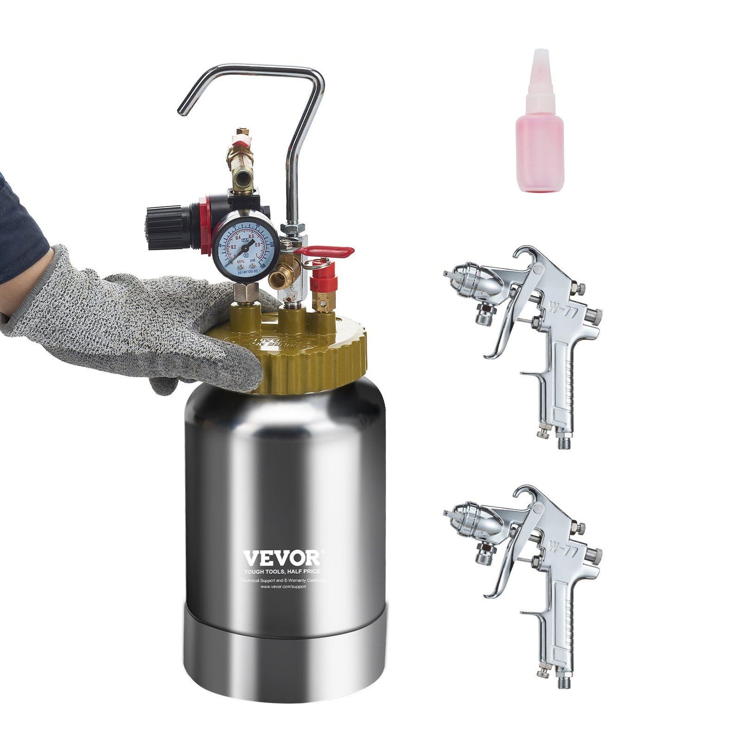VEVOR 2L/0.5gal Spray Paint Pressure Pot Tank, Lightweight Air Paint Pressure Pot, 1.8mm Nozzle Spray Paint Gun 3m Hoses for Home Decoration Architecture Construction Automotive Painting, 45PSI Max - Discount Msrp
