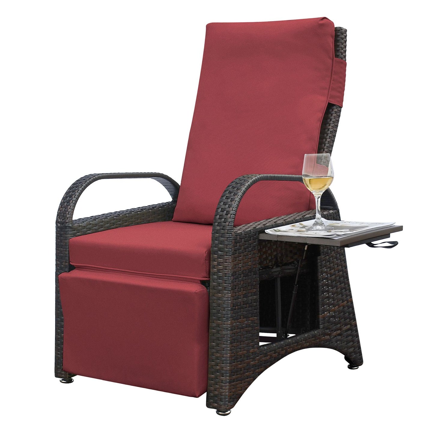 Outdoor Adjustable Wicker Recliner with Flip Table - Discount Msrp