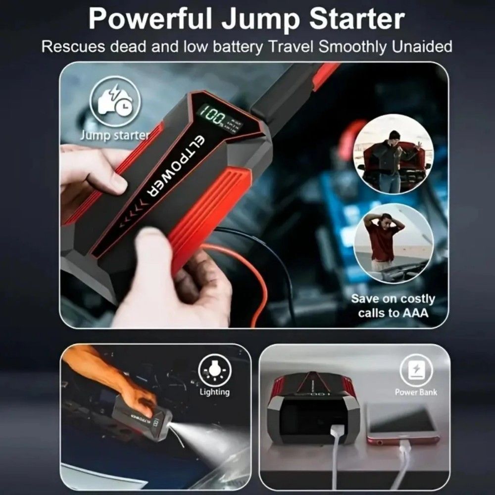 20000mAh Car Battery Jump Starter with Dual USB Quick Charge and LED Light Red - Discount Msrp