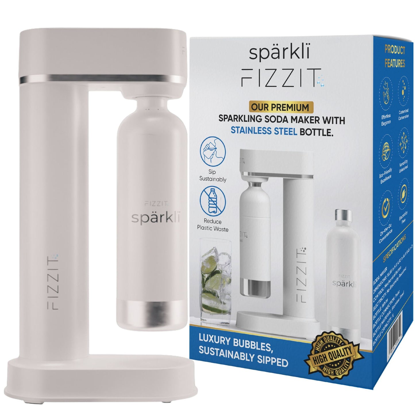 FIZZIT™ Spärklï Carbonated Water Soda Maker with Stainless Steel Bottle – Eco-Friendly, Dishwasher Bottles - Sparkling Water Maker - Discount Msrp