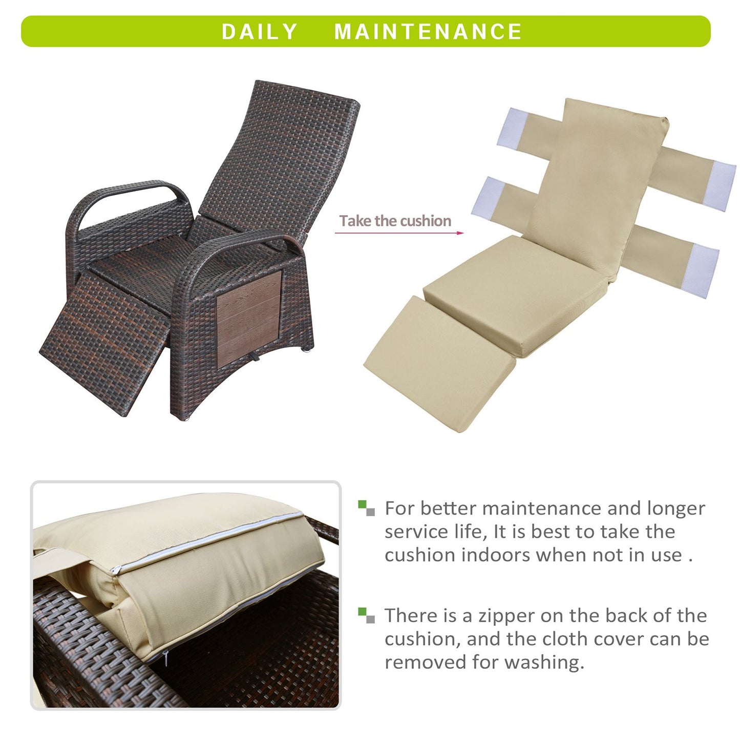 Outdoor Adjustable Wicker Recliner with Flip Table - Discount Msrp