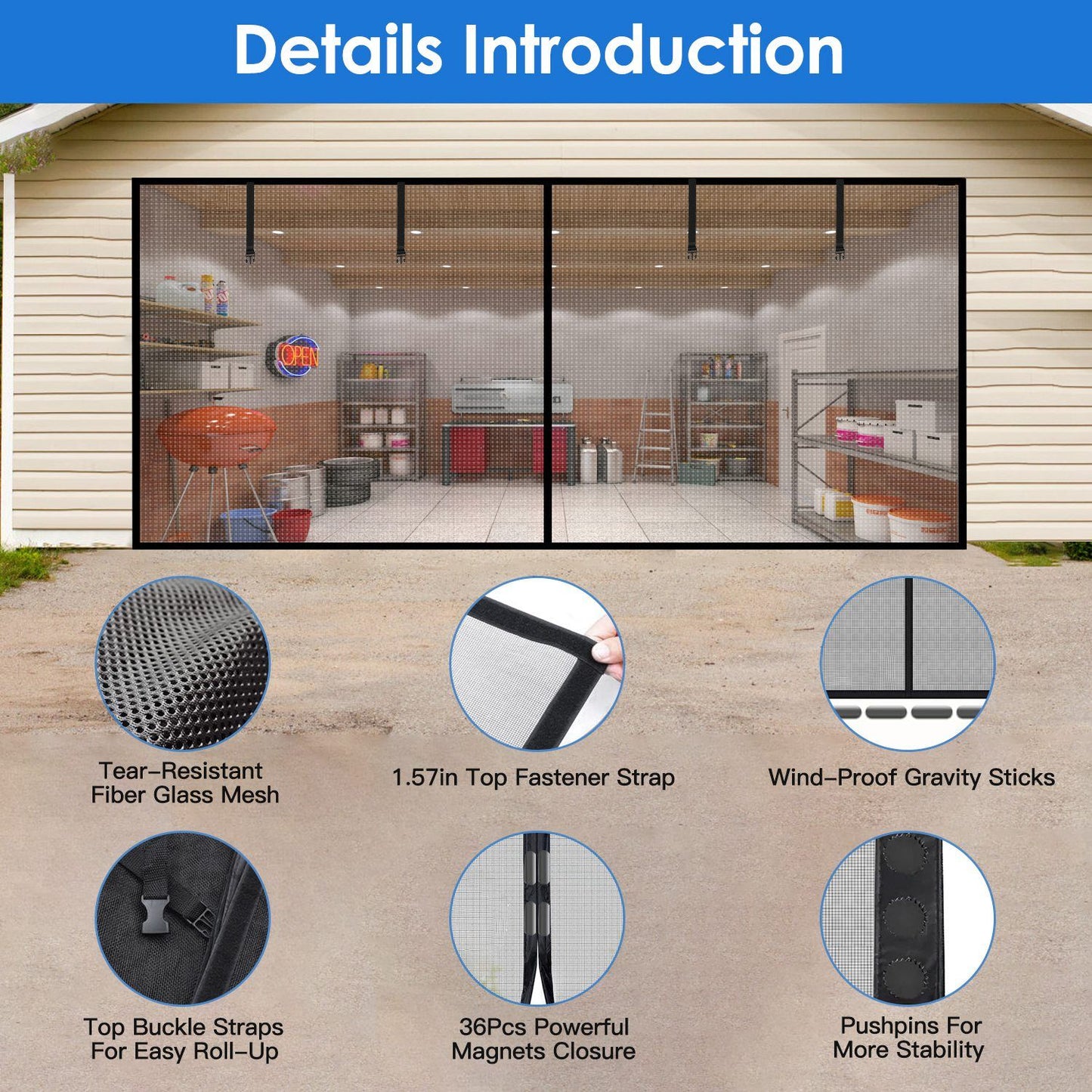 Magnetic Garage Door Screen Single-Car Garage Screen Mesh Fiberglass Garage Net with Magnetic Closure 4 Buckle Straps for One Cars - Discount Msrp