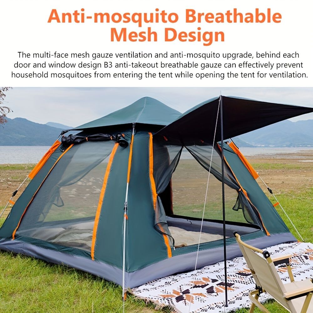 Muti-Person Outdoor Automatic Quick Opening Camping Tent with Mesh Windows. Made of Oxford Fabric, Comes with Portable Bag & Moisture - Proof Mat. Ideal for Family Camping, Fishing, Hunting - Discount Msrp