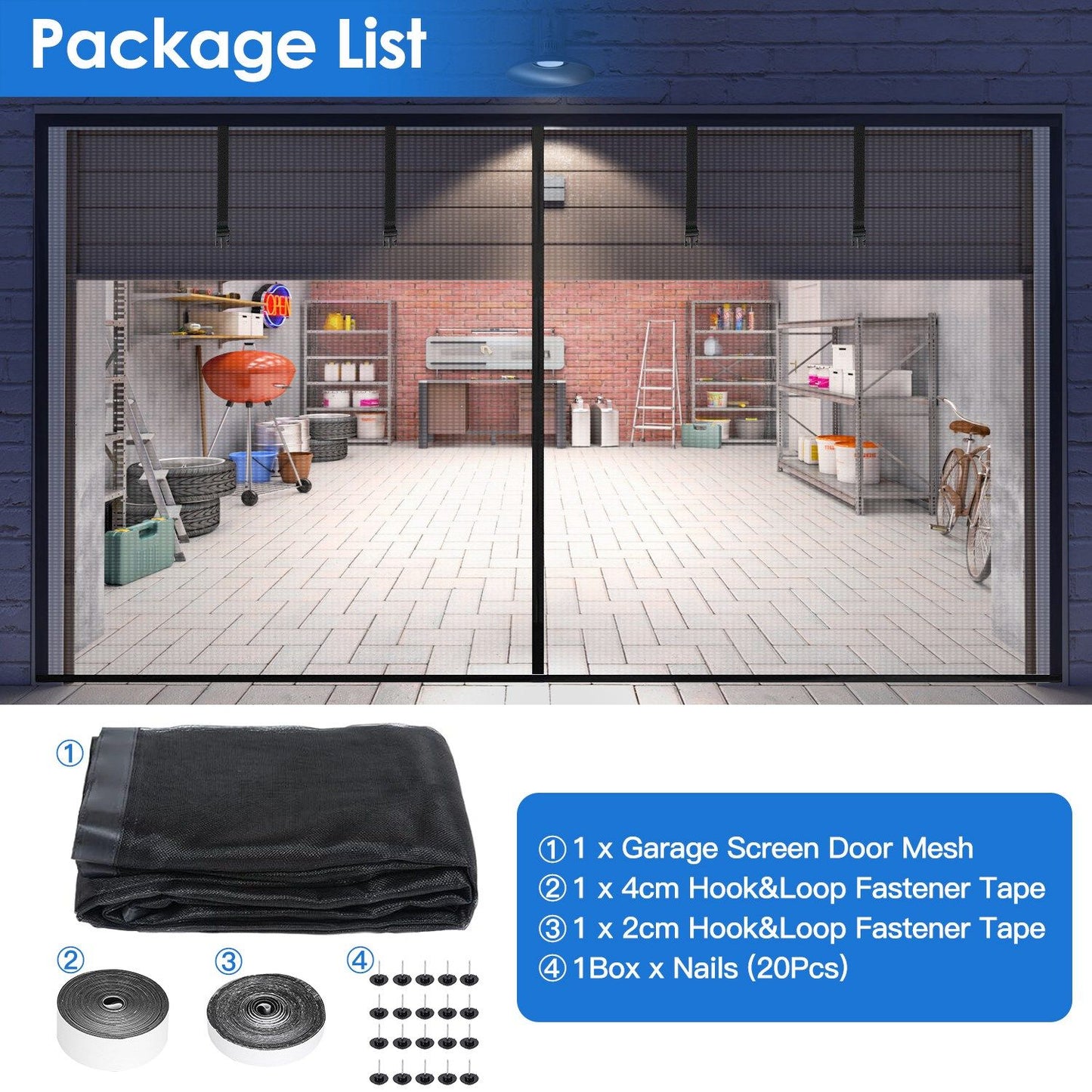 Magnetic Garage Door Screen Single-Car Garage Screen Mesh Fiberglass Garage Net with Magnetic Closure 4 Buckle Straps for One Cars - Discount Msrp
