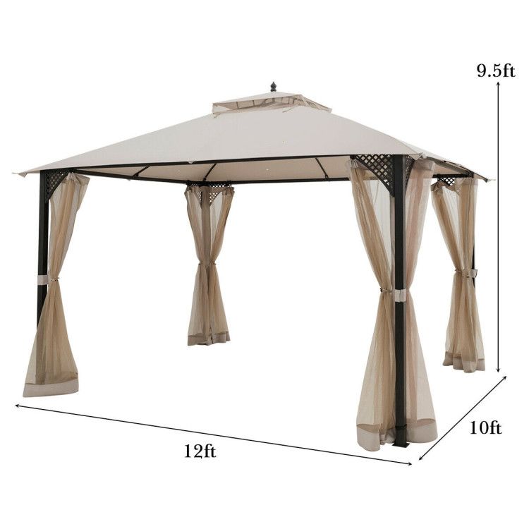 12 x 10 Feet Outdoor Double Top Patio Gazebo with Netting - Discount Msrp
