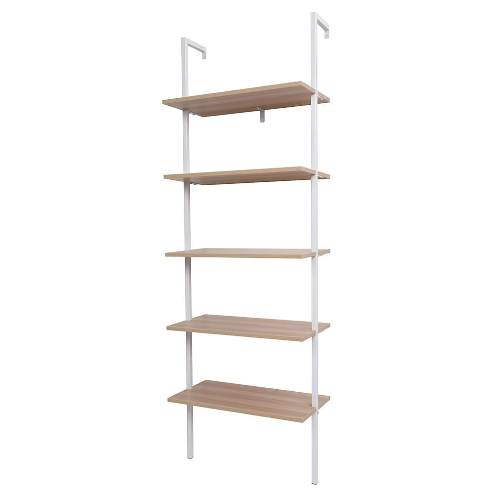 5-Shelf Wood Ladder Bookcase with Metal Frame Industrial 5-Tier Modern Ladder Shelf - Discount Msrp