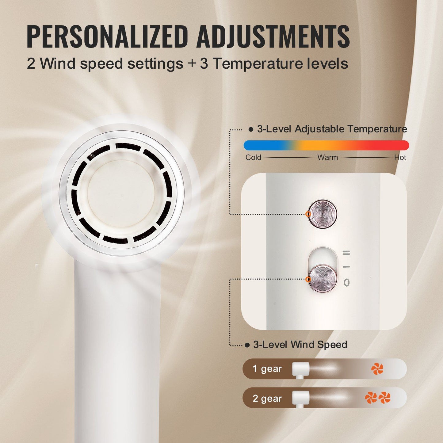VEVOR High-Speed Hair Dryer with 102,000RPM Brushless Motor, 200 Million Negative Ions Hair Blow Dryer, 3-Color Temp LED Lights & 2 Speeds, Lightweight Hairdryer with Diffuser & Nozzle for Home Travel - Discount Msrp