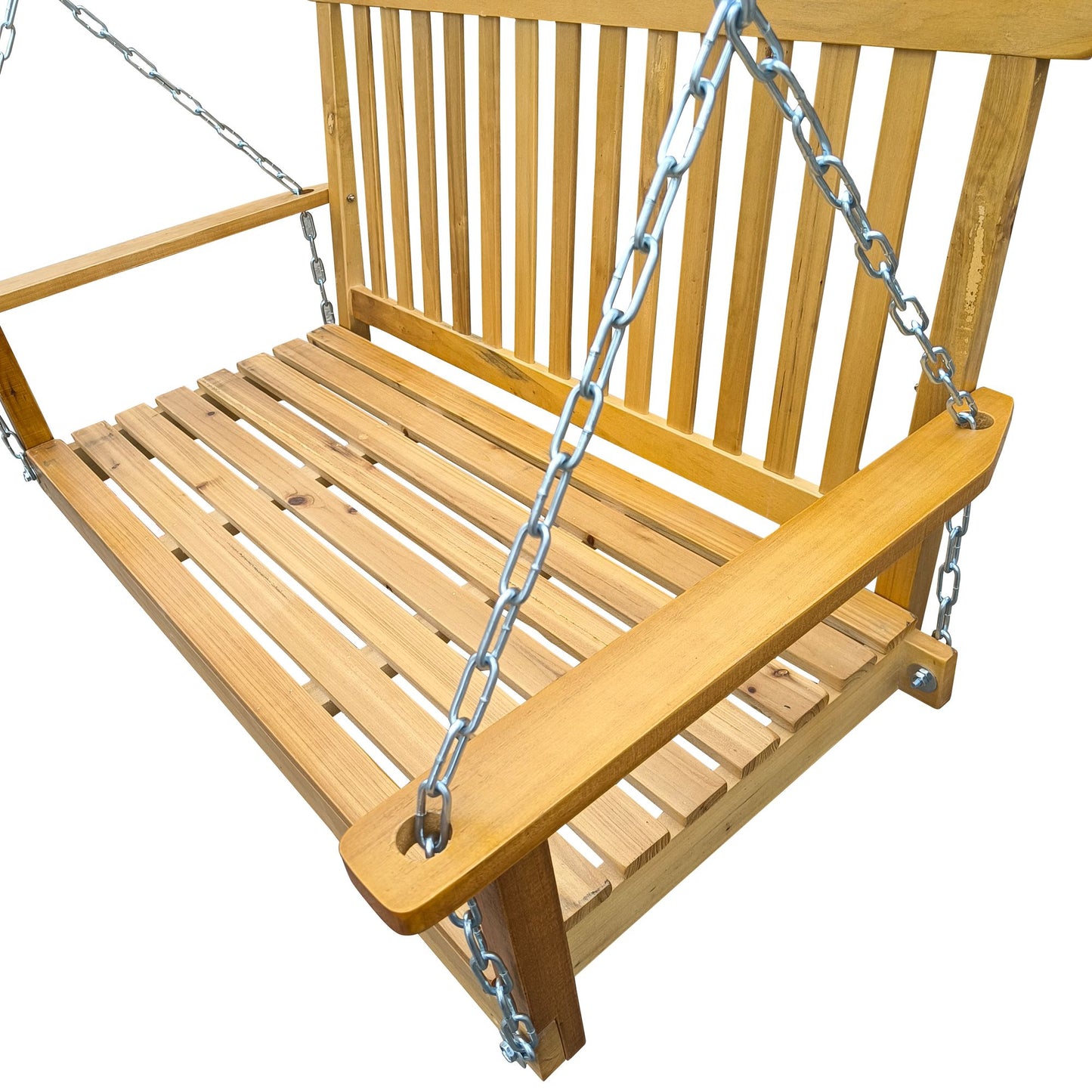 Front Porch Swing with Armrests, Wood Bench Swing with Hanging Chains,for Outdoor Patio ,Garden Yard, porch, backyard, or sunroom,Easy to Assemble,teak - Discount Msrp
