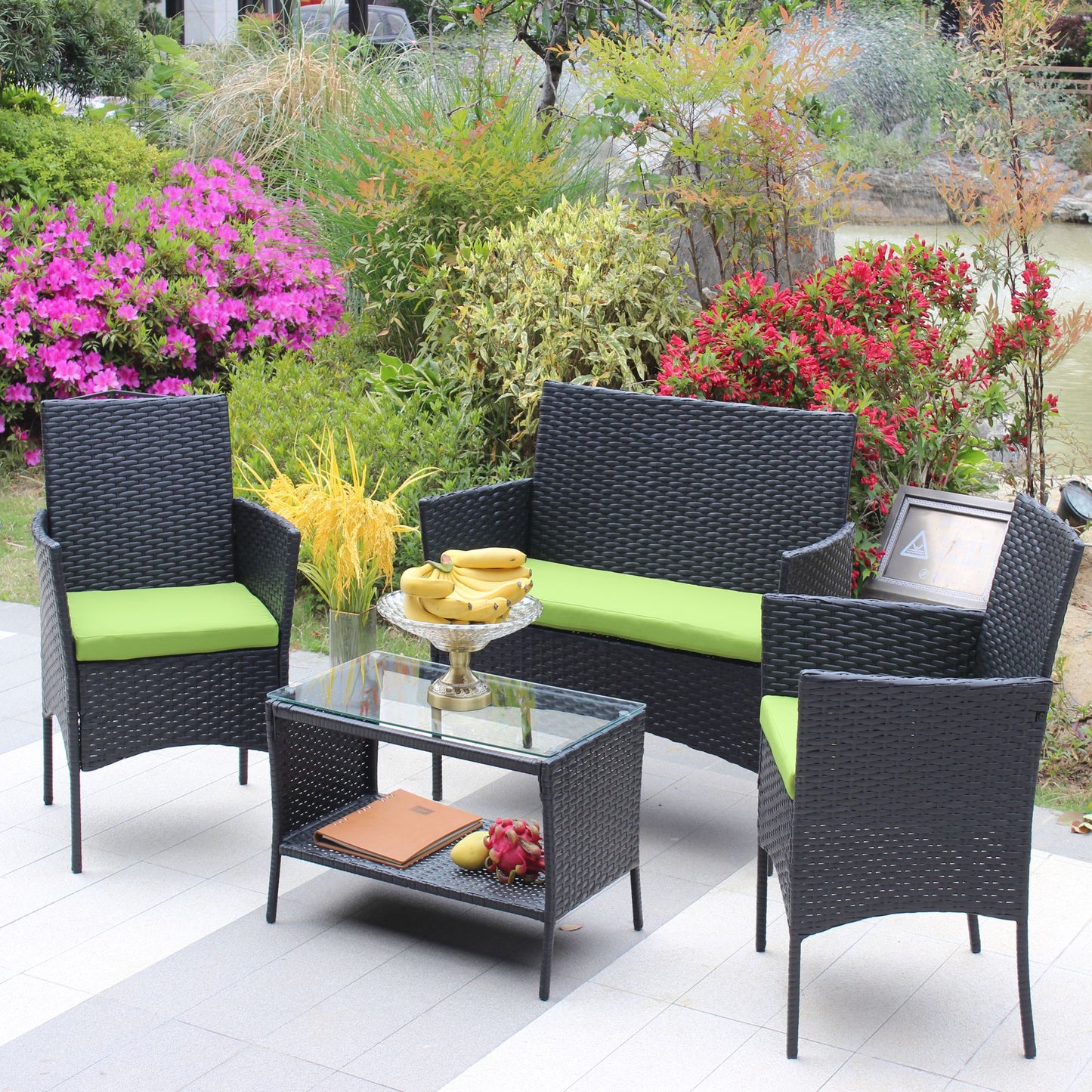 4 PC Rattan Patio Furniture Set Outdoor Patio Cushioned Seat Wicker Sofa - Discount Msrp