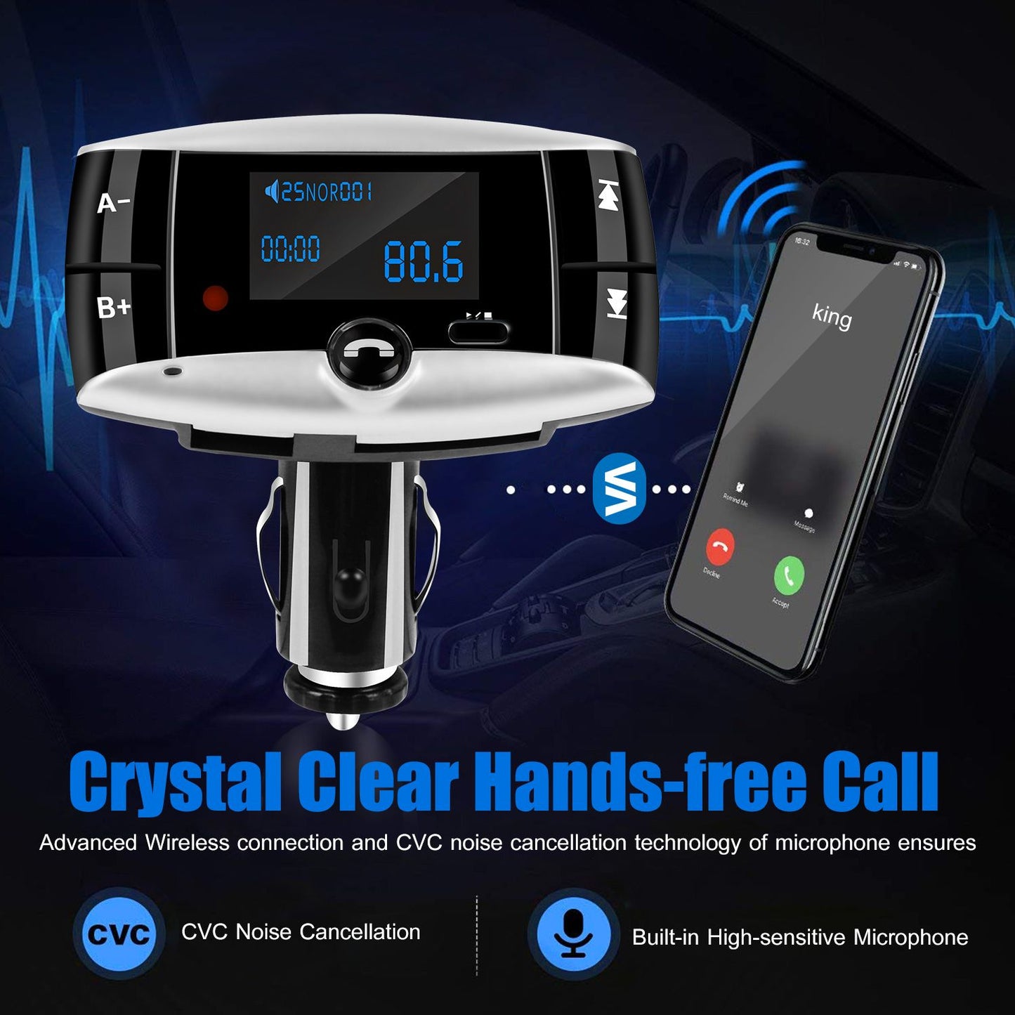 Car Wireless FM Transmitter USB Charger Hands-free Call MP3 Player SD Card Reading Aux-in LED Display - Discount Msrp