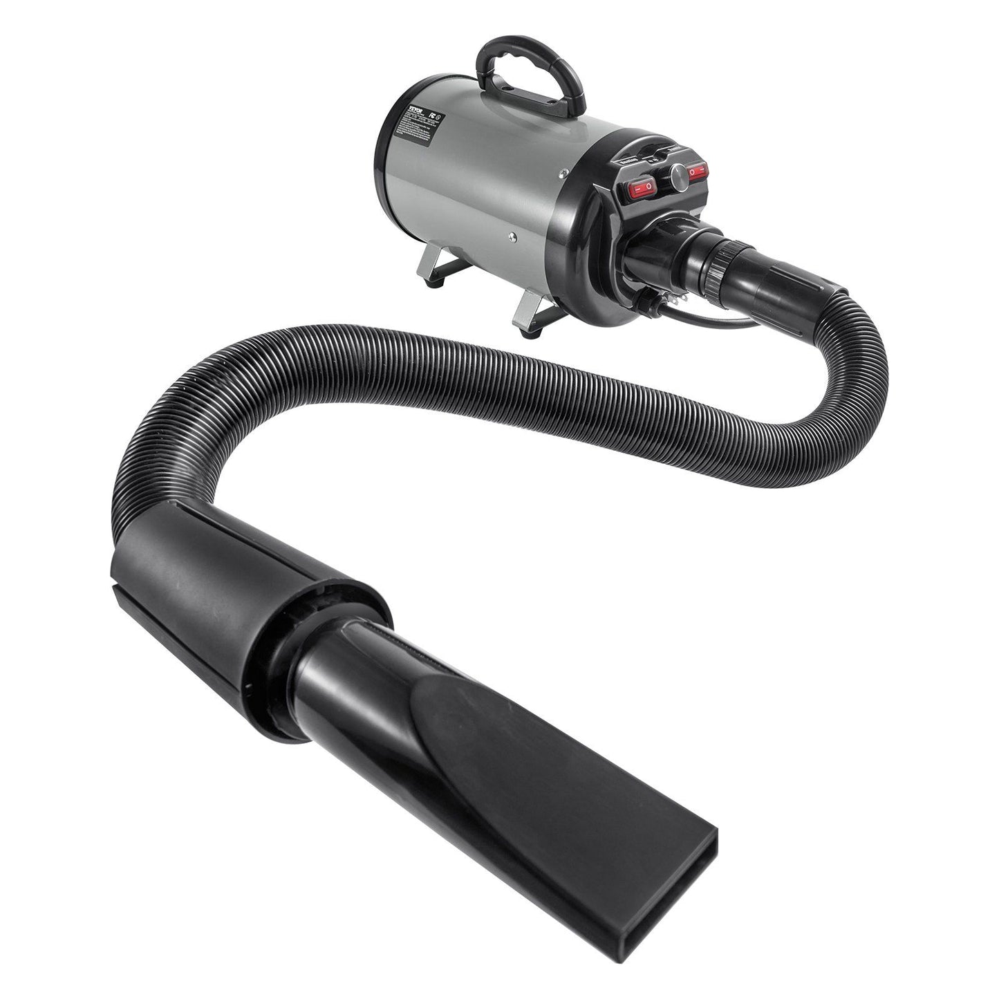 VEVOR Dog Dryer, 2800W/4.3HP Dog Blow Dryer, Pet Grooming Dryer with Adjustable Speed and Temperature Control, Pet Hair Dryer with 4 Nozzles and Extendable Hose, Grey and Black - Discount Msrp
