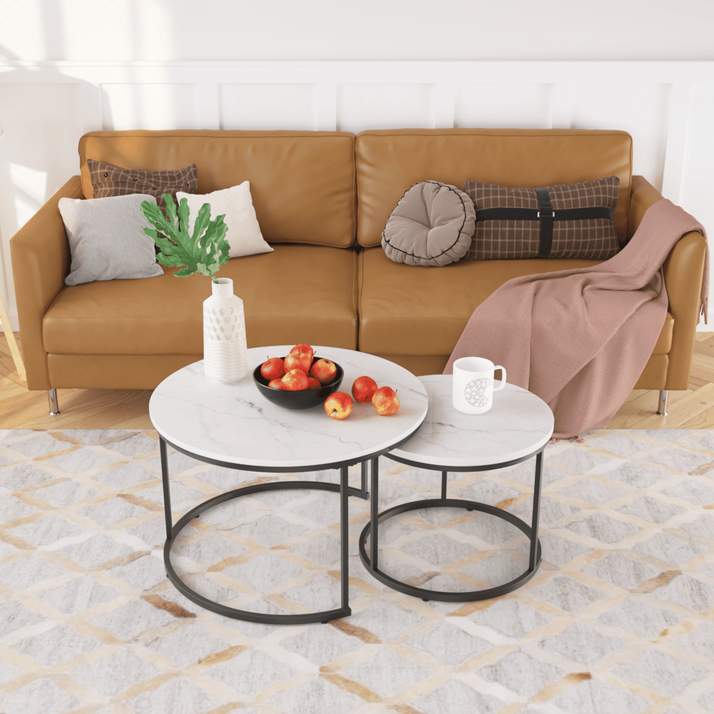 Nesting Coffee Table Set of 2, 27.6inch Round Coffee Table Industrial Wood Finish with Sturdy Metal Frame, End Table Side Tables for Living Room Bedroom Balcony Yard - Discount Msrp