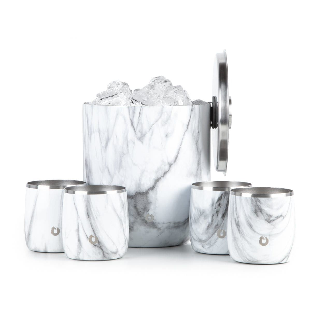 Stainless Steel Ice Bucket with Rocks Glass Set, Marble - Discount Msrp