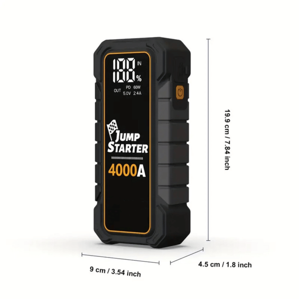 20000mAh 12V Car Battery Jump Starter 4000 Peak Amp USB Fast Charging LED Light 3.54*1.8*7.84 in - Discount Msrp