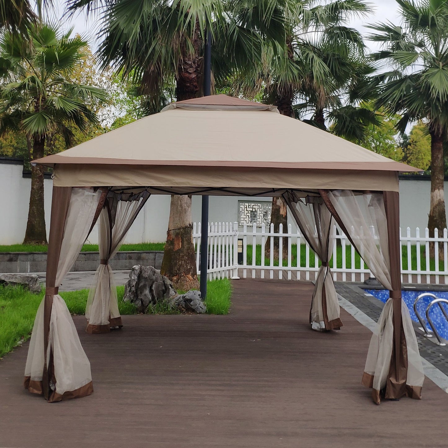 Outdoor 11x 11Ft Pop Up Gazebo Canopy With Removable Zipper Netting,2-Tier Soft Top Event Tent,Suitable For Patio Backyard Garden Camping Area,Coffee - Discount Msrp