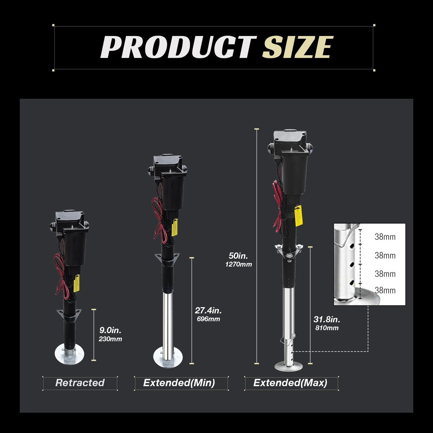 3500 lbs Electric Trailer Jack, 12V DC, 27" Lift, with Drop Leg, for Travel, Trailer, Camper, Boats, & More, W/ Waterproof Cover - Discount Msrp