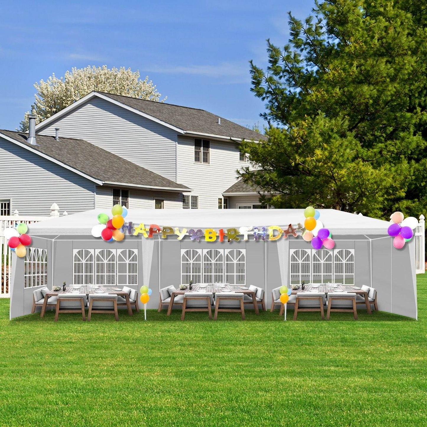 1 Set of 10'x30' Party Tent Canopy for Outdoor Weddings, Heavy-Duty Waterproof Event Shelter with Removable Sidewalls, Ideal for Parties, Booths, and Gatherings. - Discount Msrp