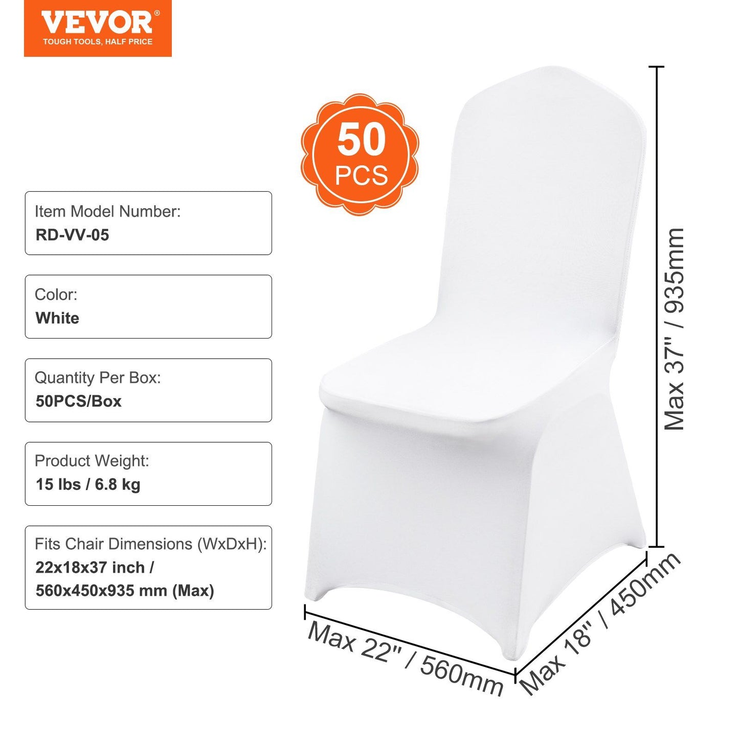 VEVOR Stretch Spandex Folding Chair Covers, Universal Fitted Chair Cover, Removable Washable Protective Slipcovers, for Wedding, Holiday, Banquet, Party, Celebration, Dining (50PCS White) - Discount Msrp