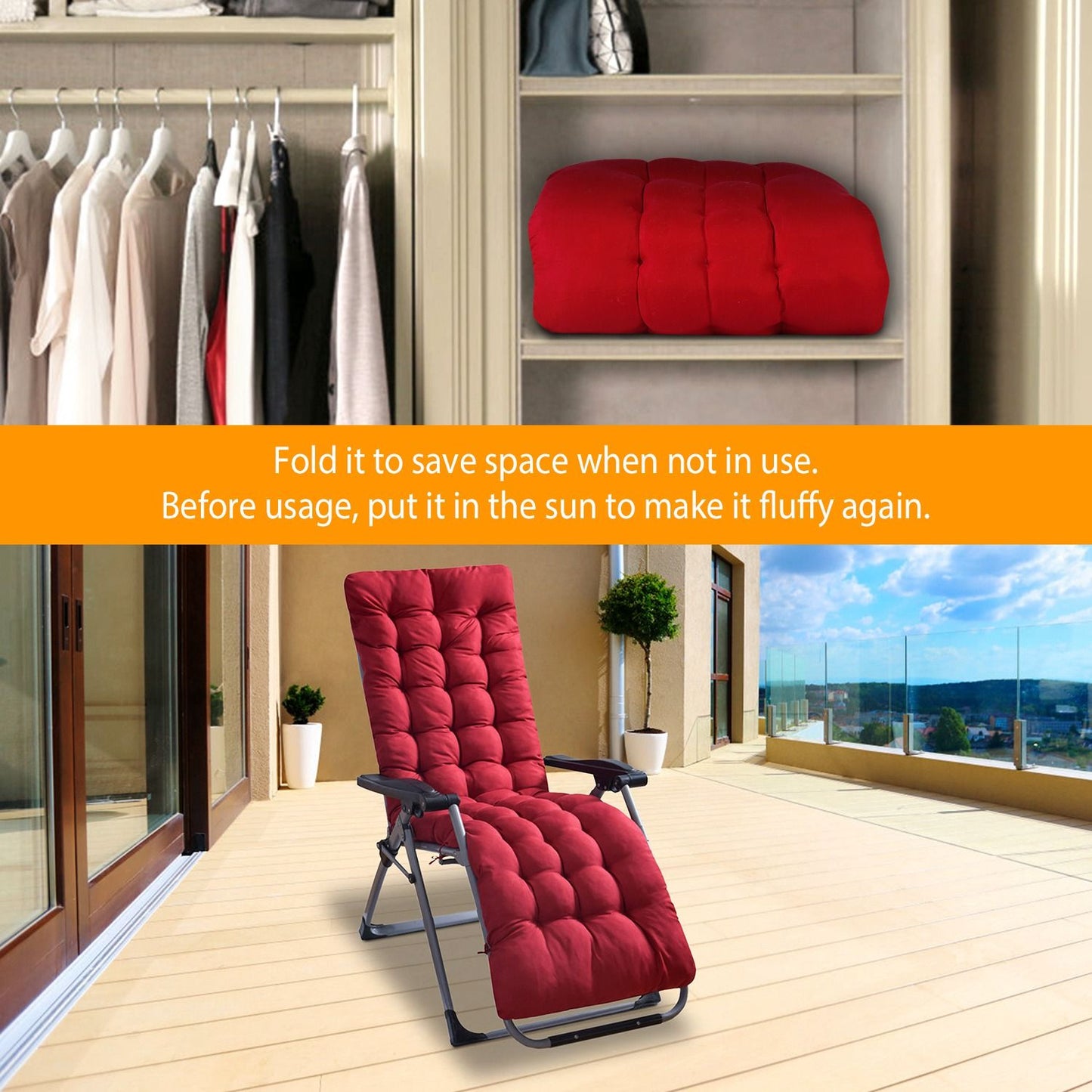 67x22in Chaise Lounger Cushion Recliner Rocking Chair Sofa Mat Deck Chair Cushion - Discount Msrp
