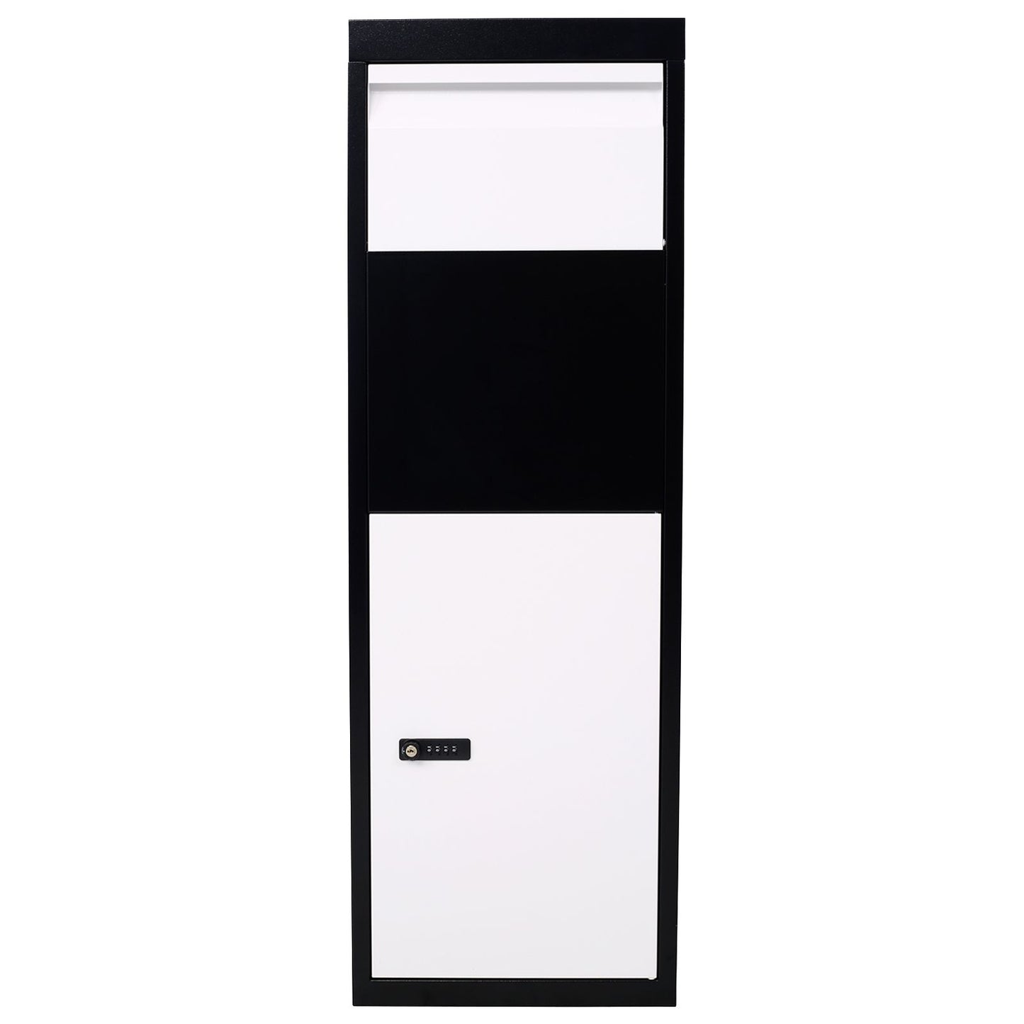 Package Delivery Box, 14'' x 11.3'' x 42'', Galvanized Steel Parcel Mailbox w/Code Lock & Mounting Hardware, for Outdoor Porch, Curbside, Black and White - Discount Msrp