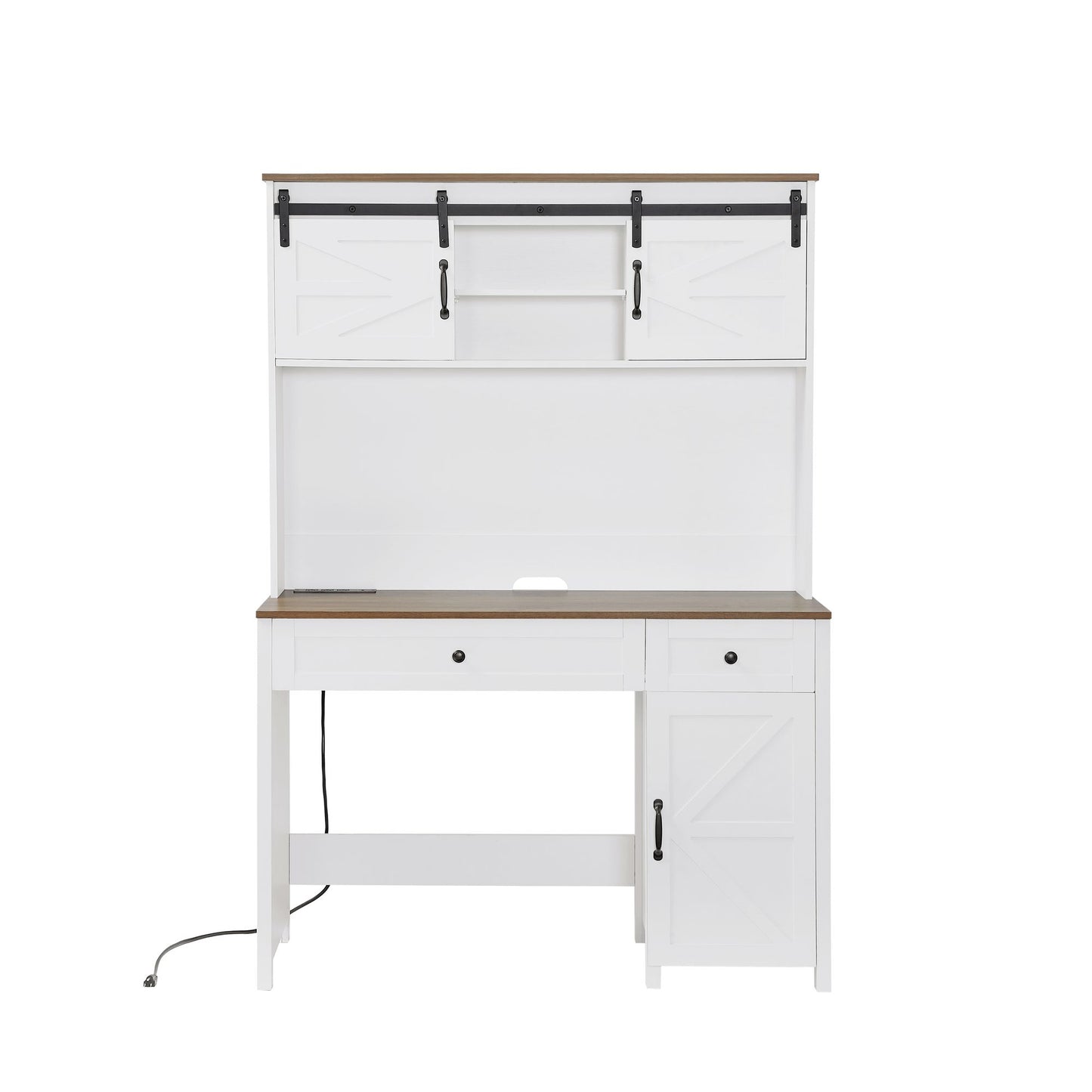 52" Farmhouse Executive Desk with Drawers, Wood Home Office Desk w/Charging Station, File Drawer, Storage Cabinet, Rustic Computer Writing Desk (Antique White) - Discount Msrp