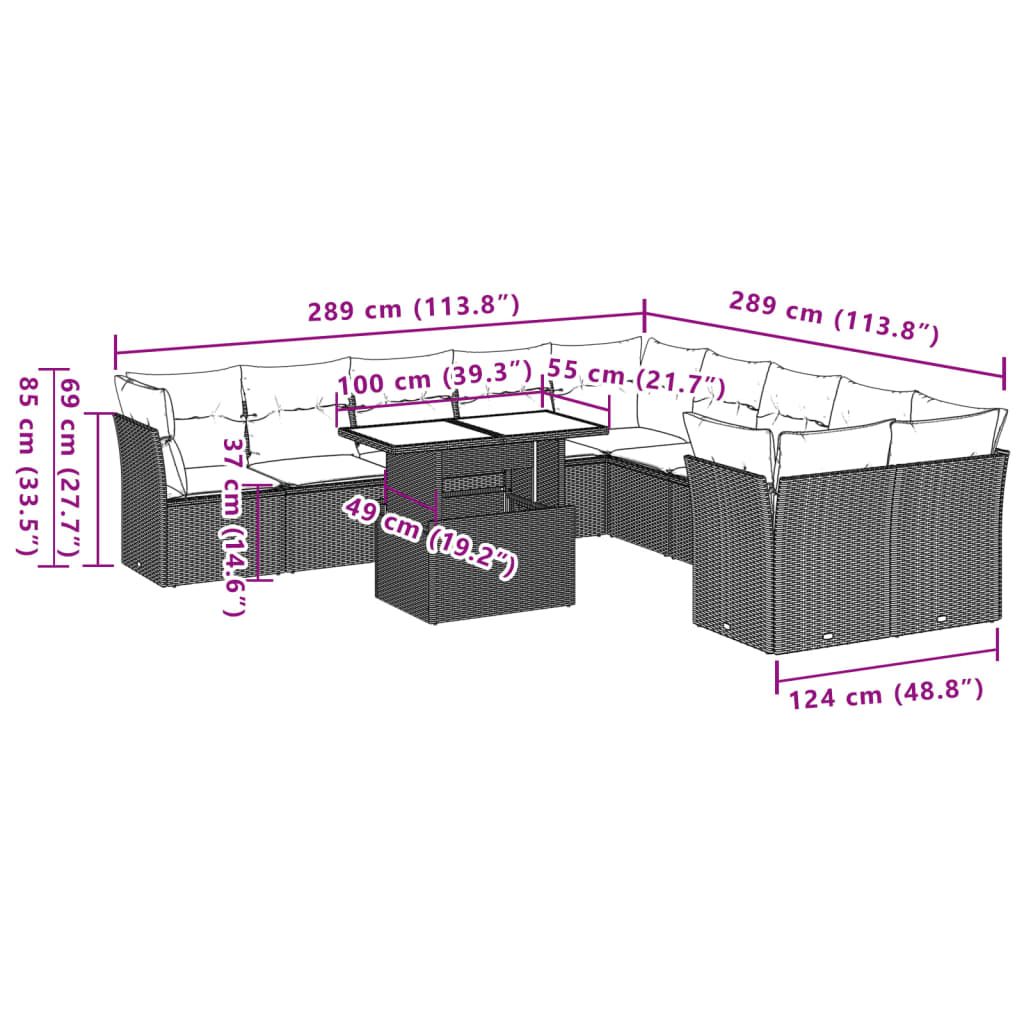 Garden Sofa Set Grey PE rattan, Powder-coated steel, Tempered glass - Discount Msrp