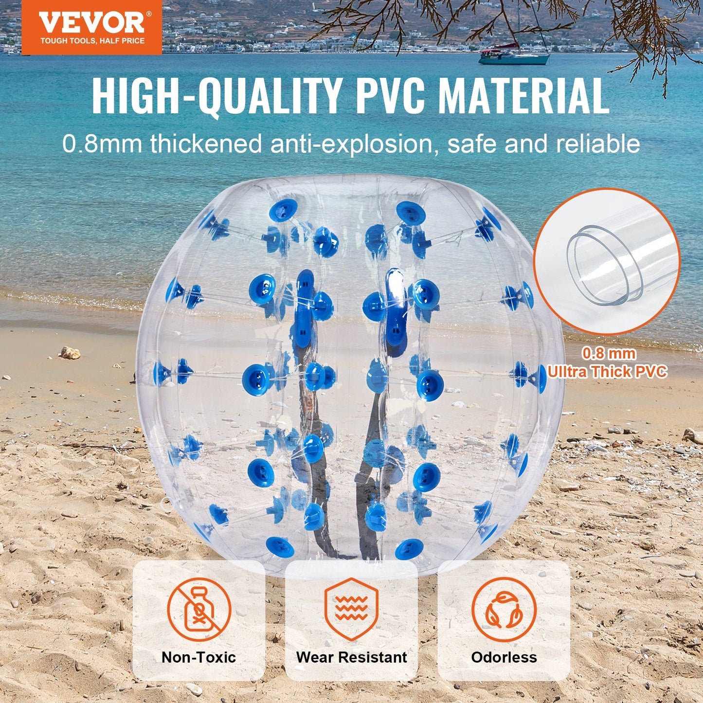 VEVOR Inflatable Bumper Ball 1-Pack, 4FT/1.2M Body Sumo Zorb Balls for Teen, 0.8mm Thick PVC Human Hamster Bubble Balls for Outdoor Team Gaming Play, Bumper Bopper Toys for Garden, Yard, Park - Discount Msrp