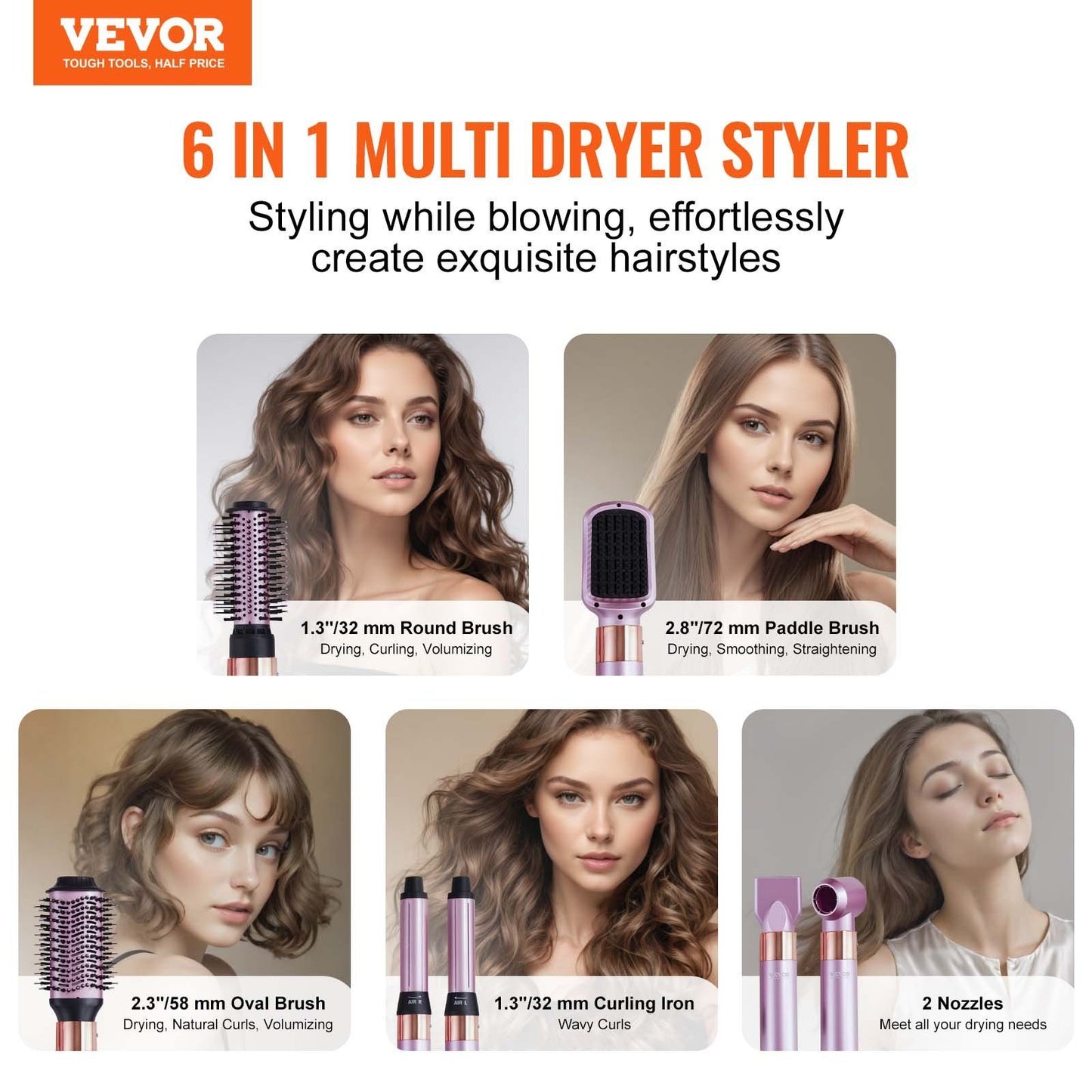 VEVOR Hair Dryer Brush 6-in-1 Multi Hair Styler for Volumizing Styling Curling - Discount Msrp