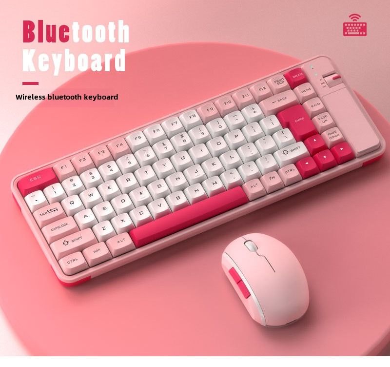 QW06 Office Entertainment Dual Mode Color Keyboard and Mouse Set Wireless Bluetooth Universal Keyboard Girls High-Value Set - Discount Msrp