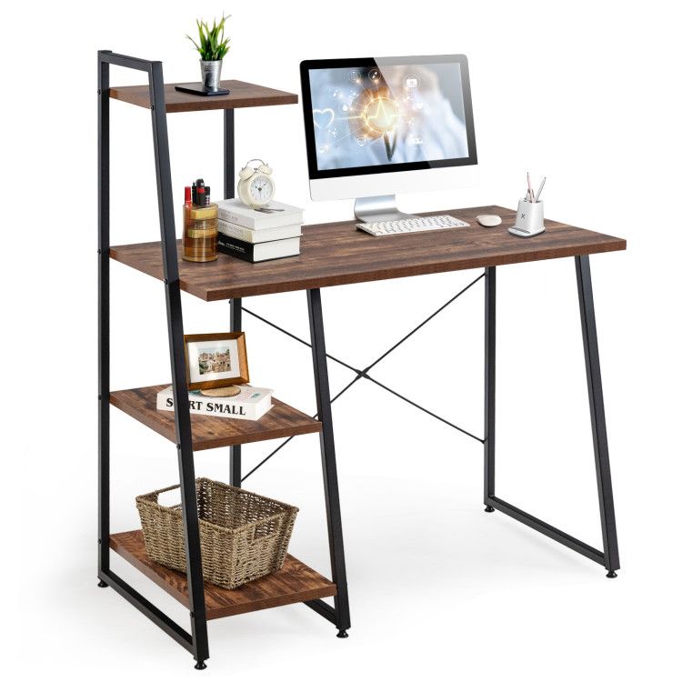 Compact Computer Desk Workstation with 4 Tier Shelves for Home and Office - Discount Msrp