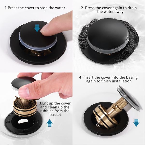 Pop-Up Drain Stainless Steel With Overflow Anti-Clogging for Vessel Sink Lavatory Vanity Sink Drain with Strainer Basket, Matte Black - Discount Msrp
