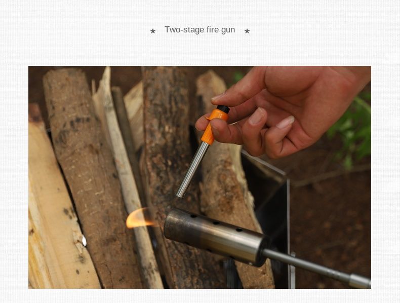 Outdoor camping extended flame-throwing gun stainless steel gun burning pig hair supplies camping straight handle handheld detachable igniter - Discount Msrp