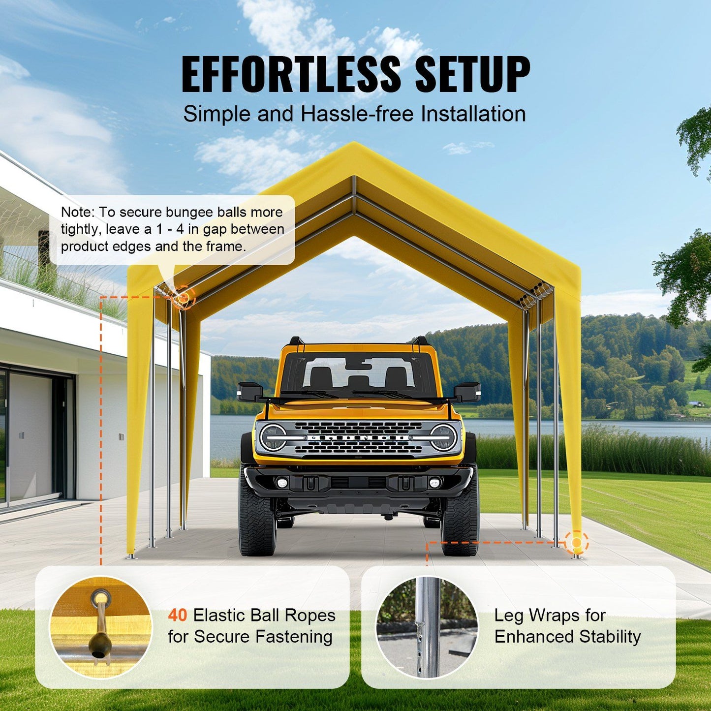 VEVOR Carport Replacement Canopy Cover 10 x 20 ft, Garage Top Tent Shelter Tarp Heavy-Duty Waterproof & UV Protected, Easy Installation with Ball Bungees,Beige (Only Top Cover, Frame Not Include) - Discount Msrp