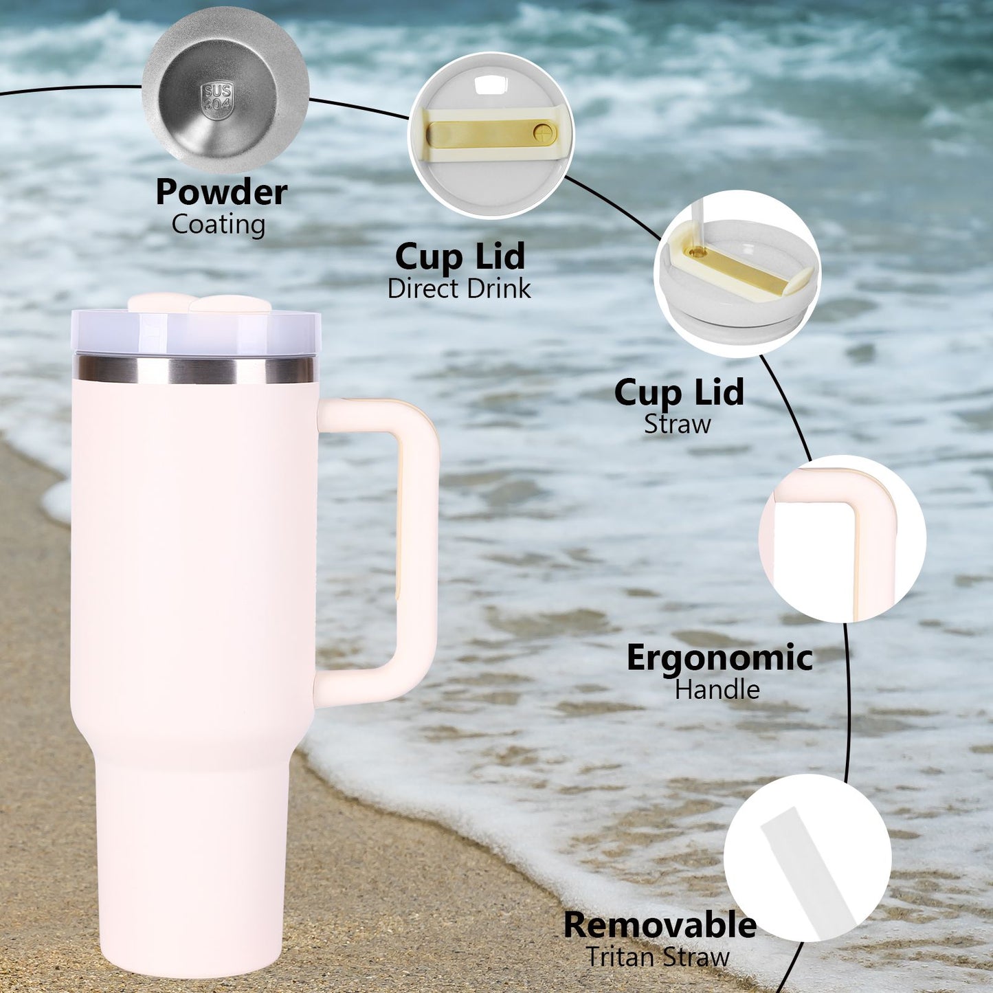 40oz V2 large capacity tumbler, With Handle And Straw Lid, Insulated Reusable Stainless Steel Water Bottles Travel Mug Coffee Cup car cup water cup For Men Women Outdoor Camping Driving, gift - Discount Msrp