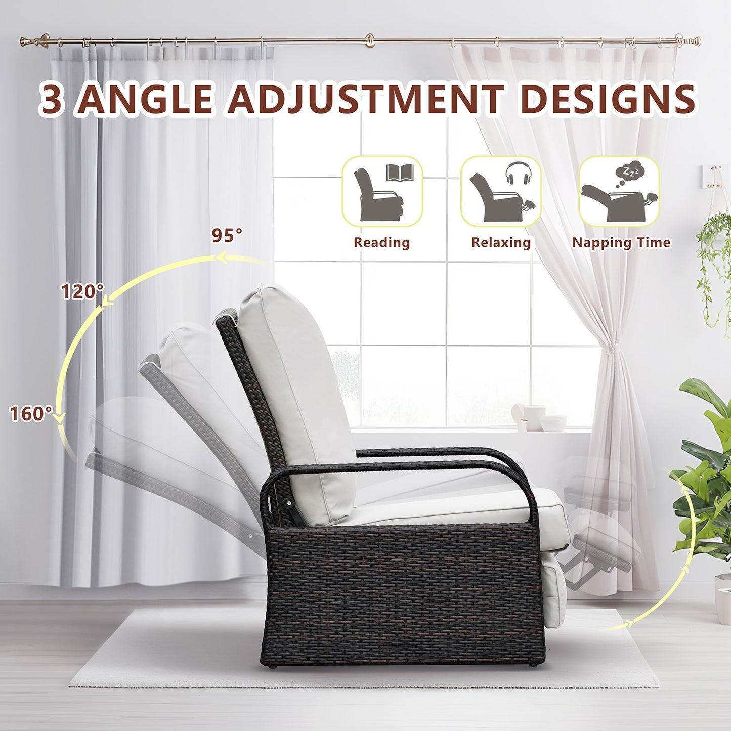 Outdoor Recliner Chair; Automatic Adjustable Wicker Lounge Recliner Chair with 5.12'' Thicken Cushion - Discount Msrp