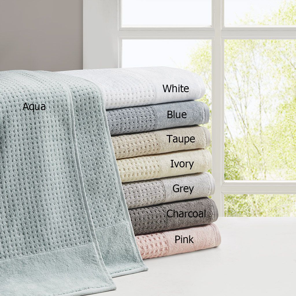 Cotton Waffle Jacquard Antimicrobial Bath Towel 6 Piece Set - Discount Msrp
