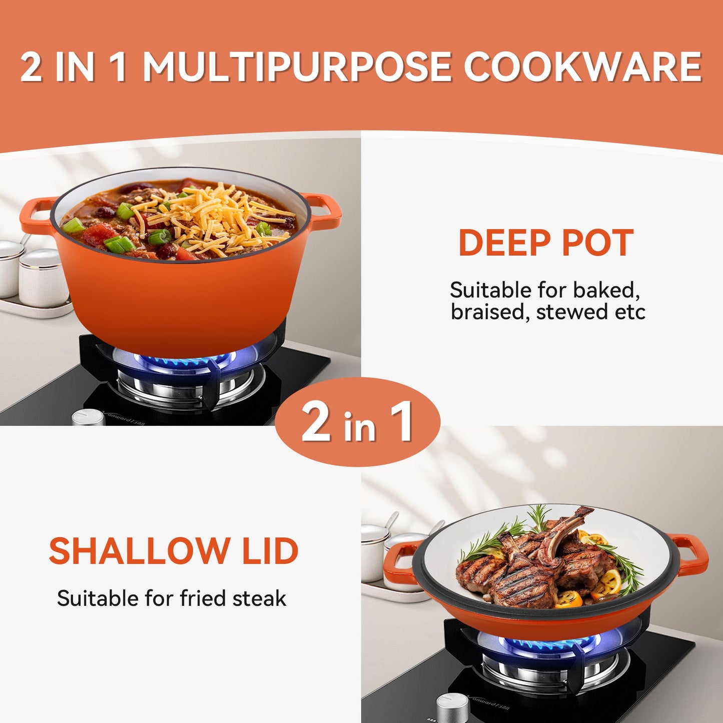 Enameled Cast Iron Dutch Oven with Serving Lid + ENCLOSED THERMAL CIRCLE Design - Discount Msrp
