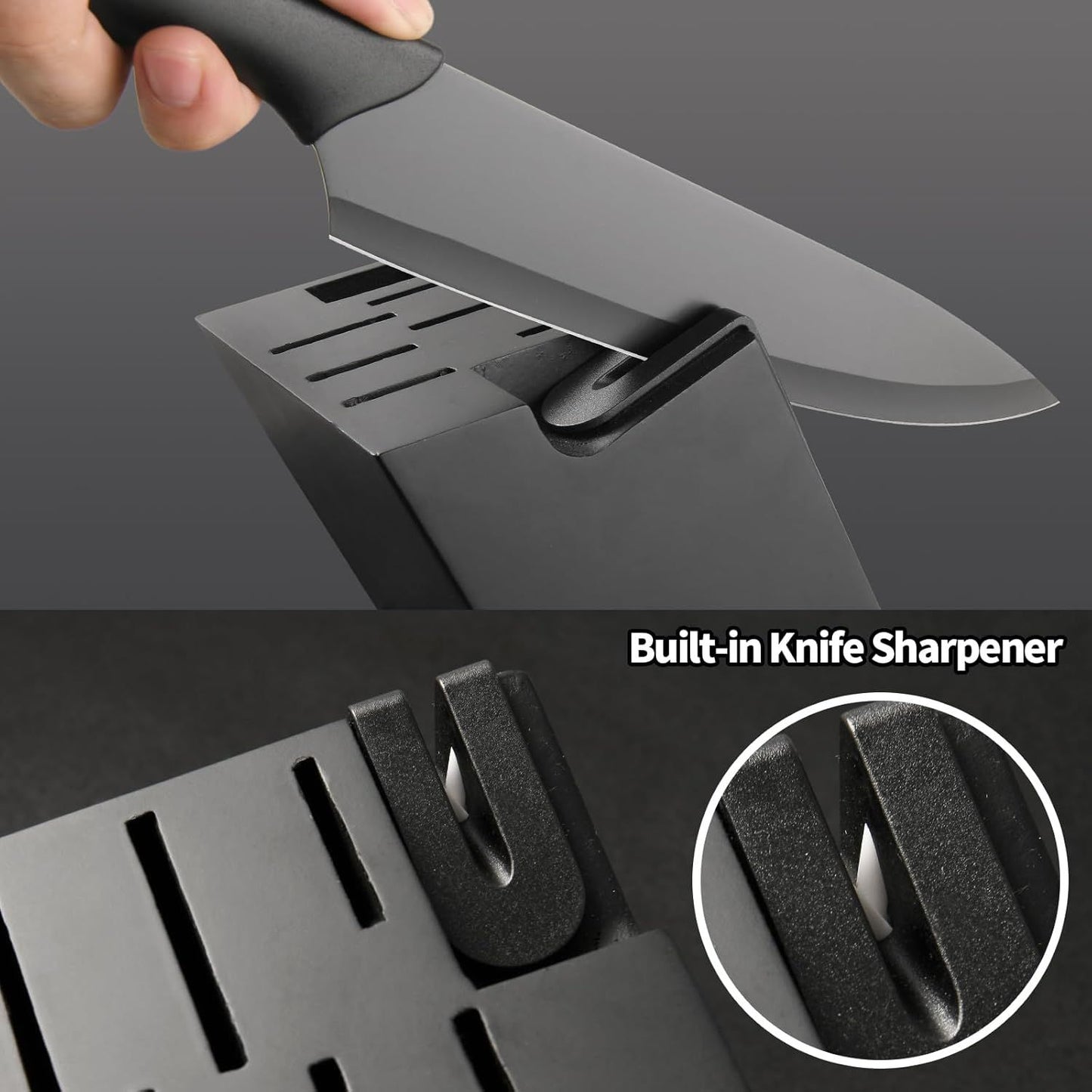 16 Pieces Kitchen Knife Block Set with Cutting Board, German Premium Quality Stainless Steel, Built-in sharpener, Dishwasher Safe, 6 Steak Knives, Anti-slip handle, Black - Discount Msrp